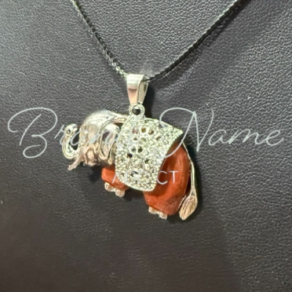 Red Jasper Silver Toned Elephant Necklace - Picture 3 of 6